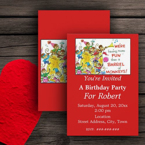 Colorful More Fun Than Barrel of Monkeys Birthday Invitation