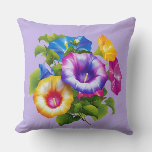 Colorful Morning Glory Throw Pillow
