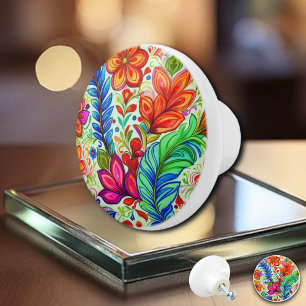 Colorful Moroccan-inspired Floral Pattern Ceramic Knob