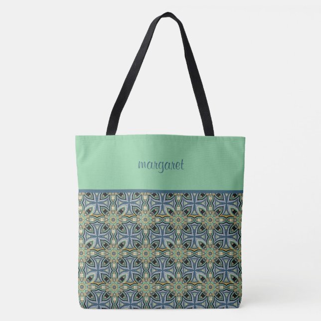 Colorful Moroccan Pattern Monogrammed Tote Bag (Front)