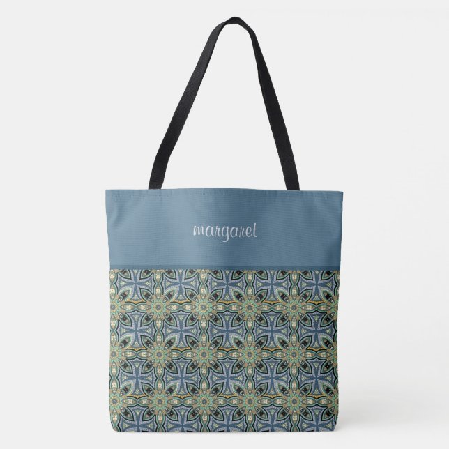 Colorful Moroccan Pattern Monogrammed Tote Bag (Front)