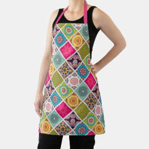 Colorful Moroccan pink inspired pattern arty Apron