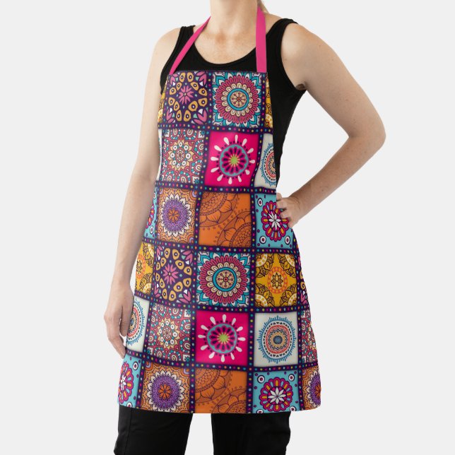 Colorful Moroccan pink inspired pattern arty Apron (Insitu)