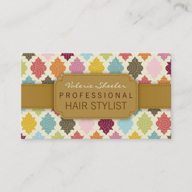 Colorful Moroccan Quatrefoil Custom Business Cards (Front)