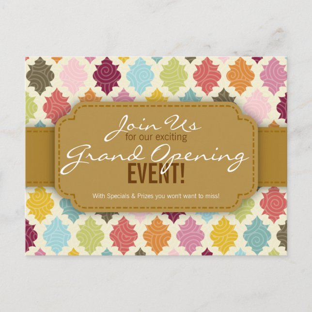 Colorful Moroccan Quatrefoil Custom Event Cards (Front)