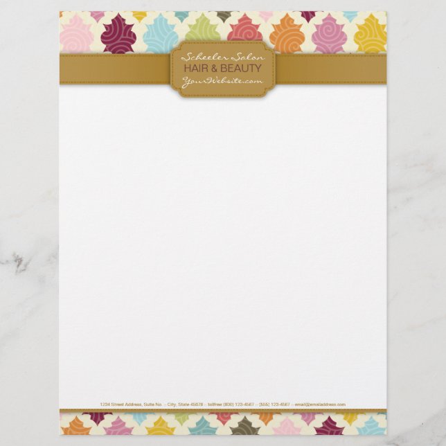 Colorful Moroccan Quatrefoil Custom Letterhead (Front)