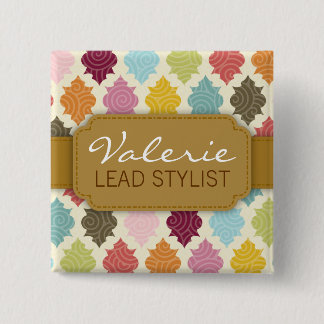Colorful Moroccan Quatrefoil Custom Name Badge Button