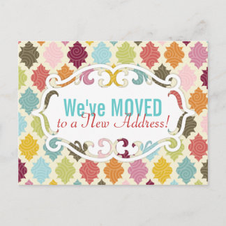 Colorful Moroccan Quatrefoil Moving / Moved Cards