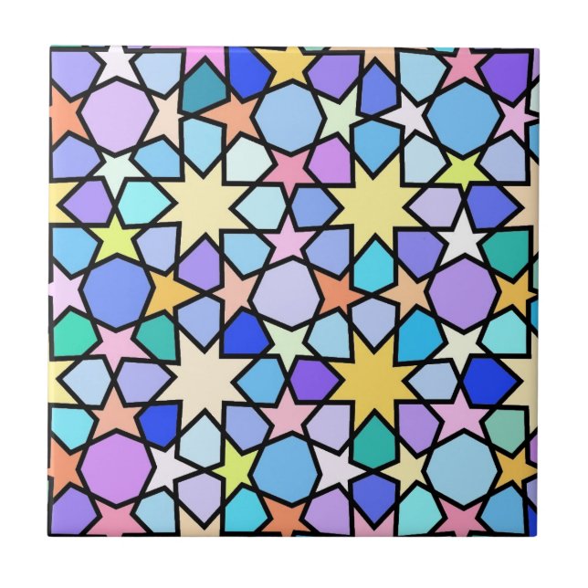 Colorful Moroccan Star Mosaic Ceramic Tile (Front)