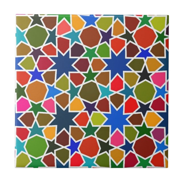 Colorful Moroccan Star Mosaic Ceramic Tile (Front)