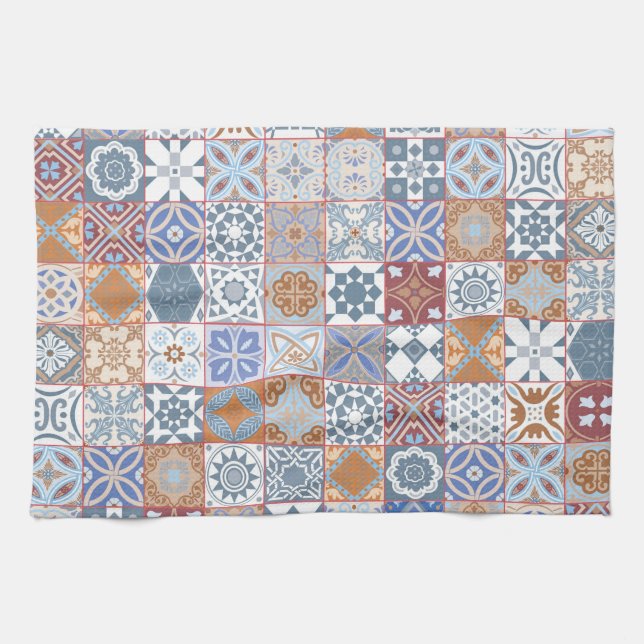 Colorful Moroccan tile Kitchen Towel (Horizontal)
