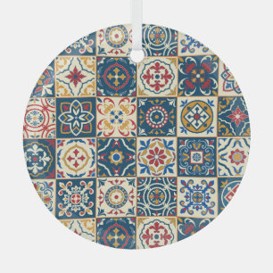 Colorful Moroccan tiles, gorgeous seamless pattern Glass Ornament