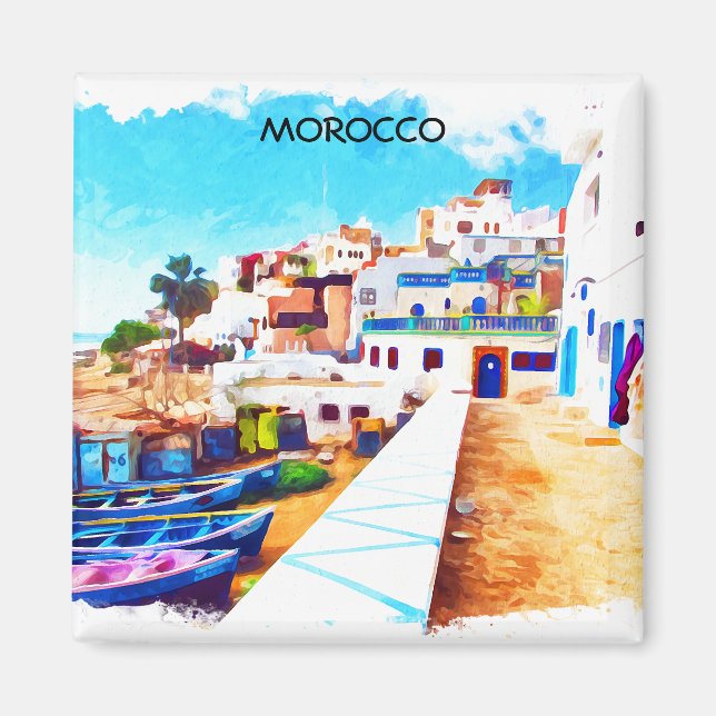 Colorful Morocco Travel Watercolor Magnet (Front)