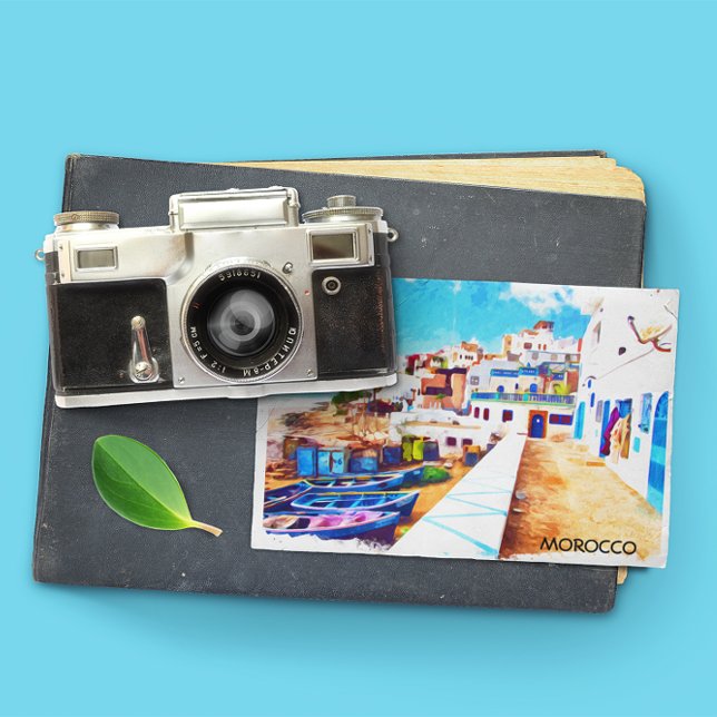 Colorful Morocco Travel Watercolor Postcard (morocco vintage travel postcard)