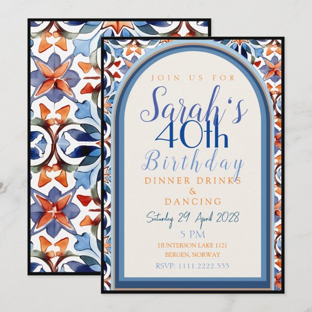 Colorful Morrocan Geometric Tile Birthday Invitation (Front/Back)