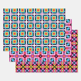 Colorful Mosaic Abstract Op Art Geometric Patterns Wrapping Paper Sheets