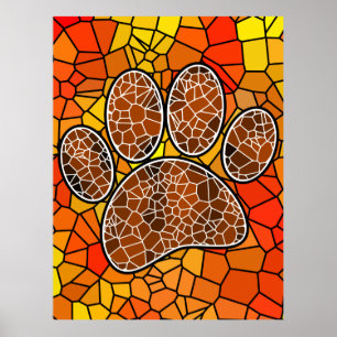 Colorful Mosaic Art Dog Paw Print