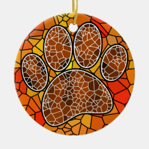 Colorful Mosaic Art Dog Paw Print Ceramic Ornament
