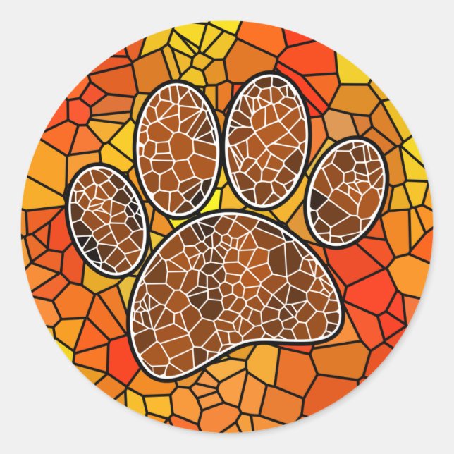 Colorful Mosaic Art Dog Paw Print Classic Round Sticker (Front)
