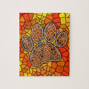 Colorful Mosaic Art Dog Paw Print Jigsaw Puzzle