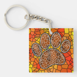 Colorful Mosaic Art Dog Paw Print Keychain