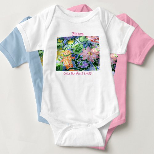 Colorful Mosaic Art Koi Pond with Flowers T_Shirt Baby Bodysuit