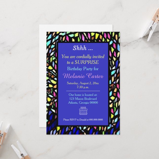 Colorful Mosaic Art Party Invitation (Front/Back In Situ)