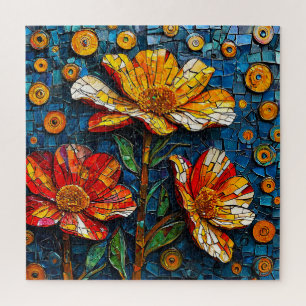 Colorful Mosaic Artwork of Vibrant Flowers Jigsaw Puzzle