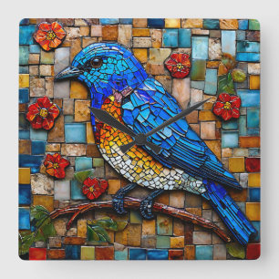Colorful Mosaic Birds Gift for Bird Lovers Square Wall Clock