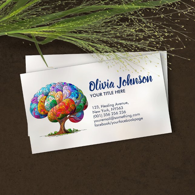 Colorful Mosaic Brain Tree Tree Business Card (Creator Uploaded)