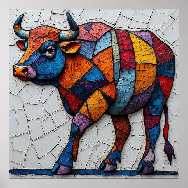 Colorful Mosaic Bull Poster (Front)