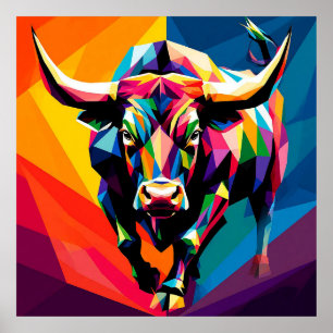 Colorful Mosaic Bull Poster