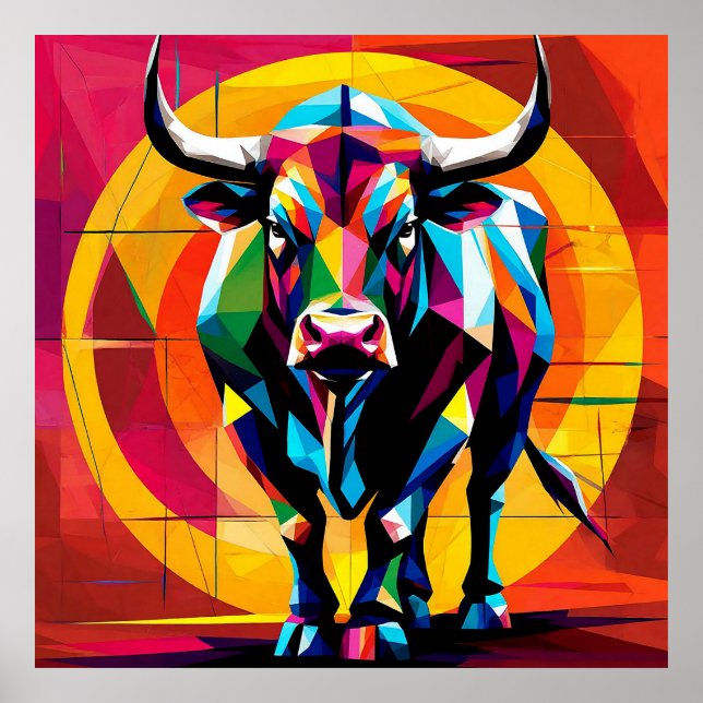 Colorful Mosaic Bull Poster (Front)