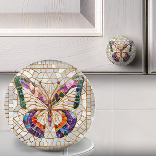 Colorful Mosaic Butterfly Ceramic Knob