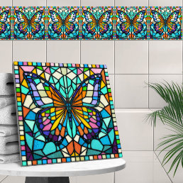 Colorful Mosaic Butterfly  Ceramic Tile