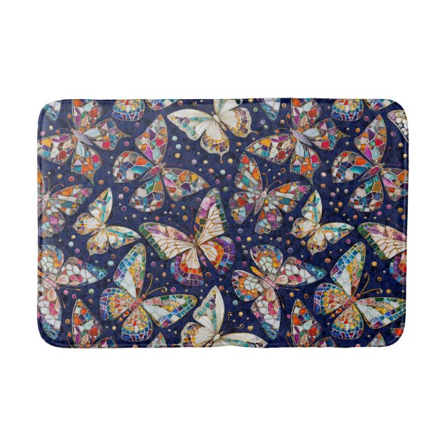 Colorful Mosaic Butterfly pattern Bath Mat (Front)