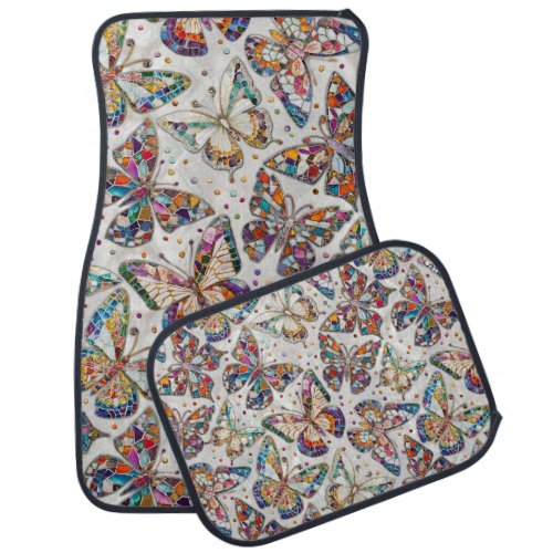 Colorful Mosaic Butterfly pattern on pearl Car Floor Mat