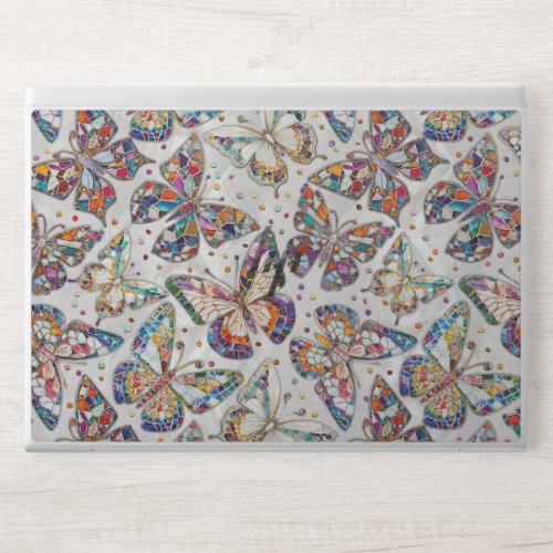 Colorful Mosaic Butterfly pattern on pearl HP Laptop Skin