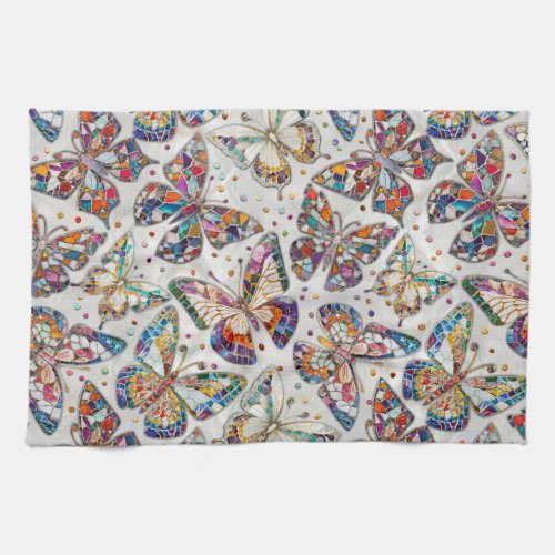 Colorful Mosaic Butterfly pattern on pearl Kitchen Towel