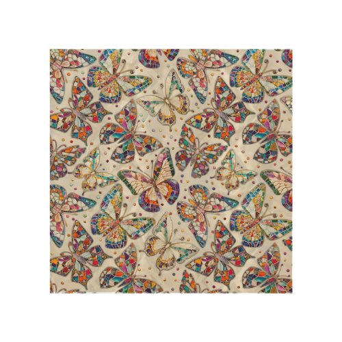 Colorful Mosaic Butterfly pattern on pearl Wood Wall Art