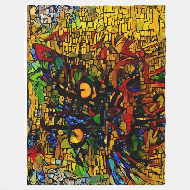 Colorful Mosaic Cat Art Prin Fleece Blanket (Front)