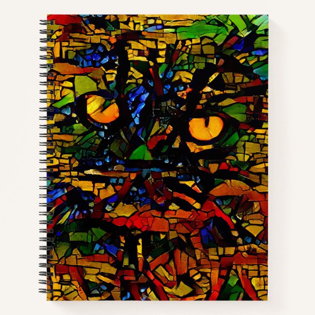 Colorful Mosaic Cat Art Prin Notebook (Front)