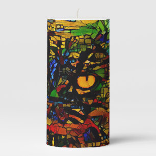 Colorful Mosaic Cat Art Prin Pillar Candle