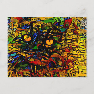Colorful Mosaic Cat Art Prin Postcard