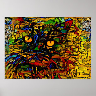 Colorful Mosaic Cat Art Prin Poster