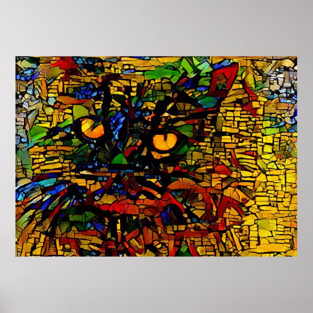 Colorful Mosaic Cat Art Prin Poster (Front)