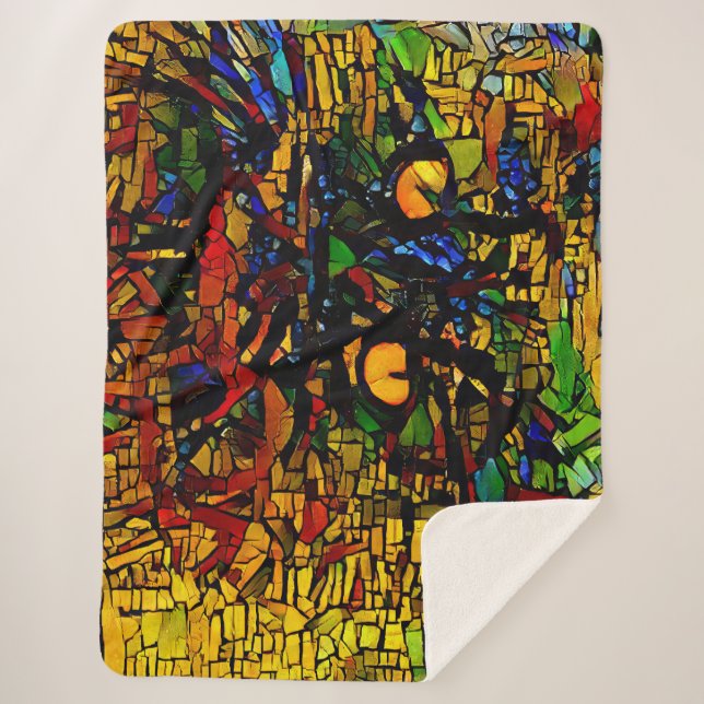 Colorful Mosaic Cat Art Prin Sherpa Blanket (Front)