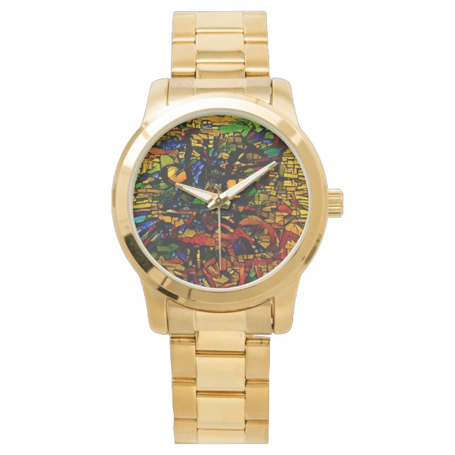Colorful Mosaic Cat Art Prin Watch (Front)