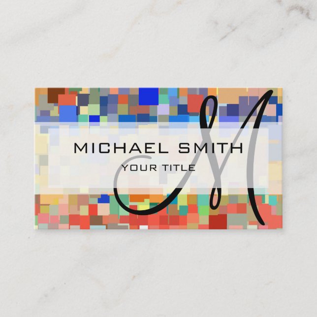Colorful Mosaic Custom Monogram #2 Business Card (Front)