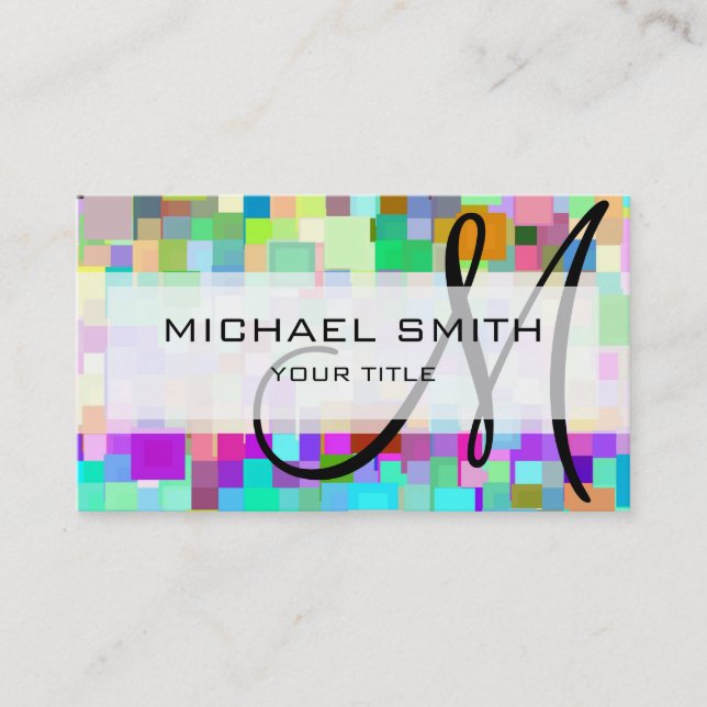 Colorful Mosaic Custom Monogram #3 Business Card (Front)